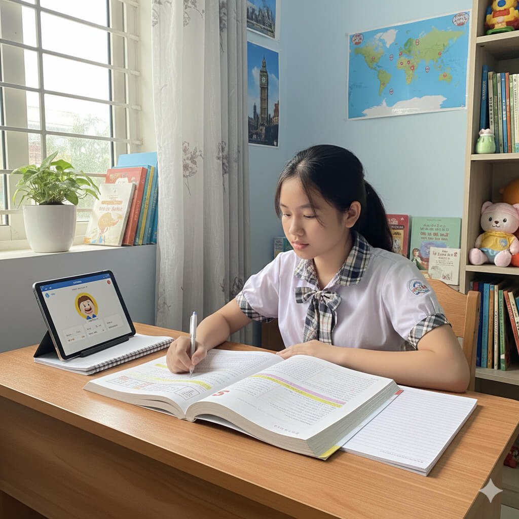 Học sinh tự học tiếng Anh tại nhà với lộ trình bài bản từ Hành Trang Tiếng Anh